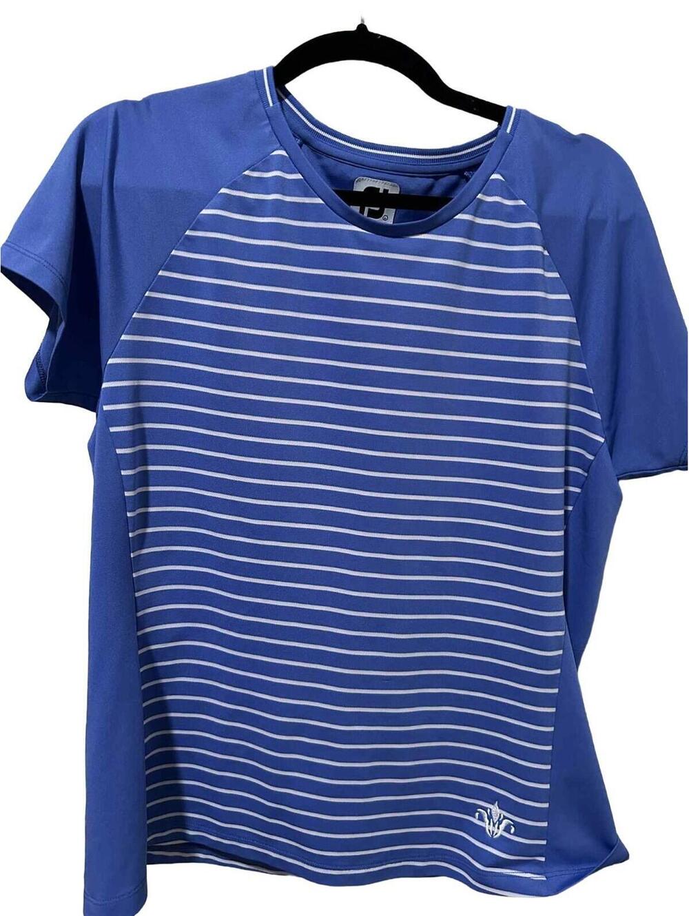 Foot Joy Women’s Golf Performance Shirt Size L Blue / Stripe Short Sleeve